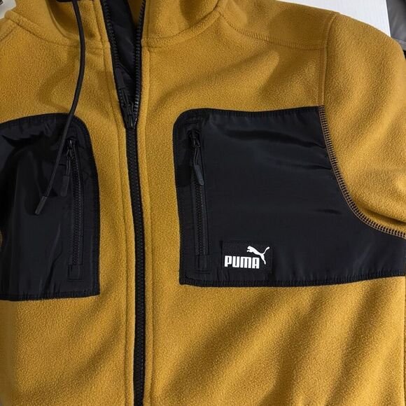 Puma Jacket Mens S Polar Fleece Hooded Full Zip bone Brown new - Picture 3 of 6